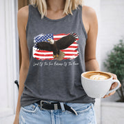 Land of the Free Because of the Brave Patriotic Eagle Women's Color Cotton Tank Top in Gray
