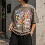 She Is Mom Bible Verses Christian Boho Floral Mother's Day Vintage Washed T-Shirt in Brown
