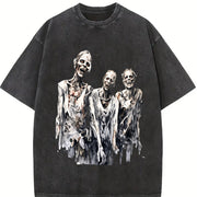 Retro Creepy Zombies 90s Vintage Washed T-Shirt in Black