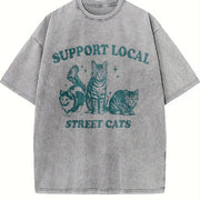 Support Local Street Cats 90s Vintage Washed T-Shirt in Gray