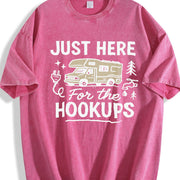 Just Here for the Hookups RV Vintage Washed T-Shirt in Red