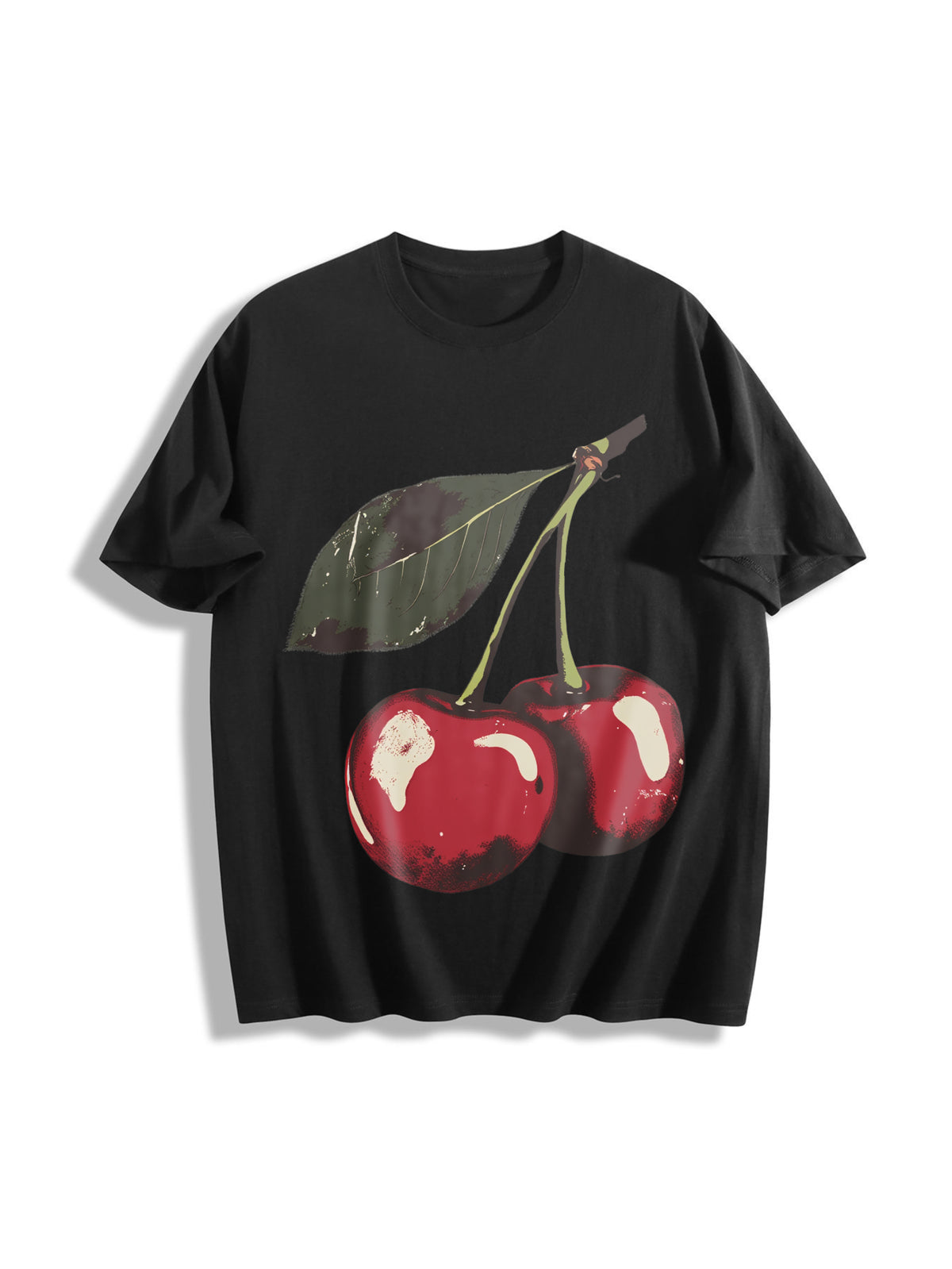 Cherry Fruit Cotton T-Shirt in Black