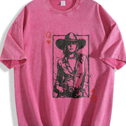 Western Valentine Cowgirl Queen of Hearts Card vintage washed oversized T-shirt in Red
