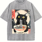 Ramen Cat vintage washed oversized T-shirt in Gray