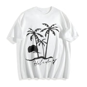 Beach Short-sleeved Sunset Beach for Spring Cotton T-Shirt in White