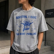 Houston I Have So Many Problems Raccoon Premium Vintage Washed T-Shirt in Gray