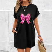 A-line Dress- Mid-length Dress Cotton T-Shirt in Black