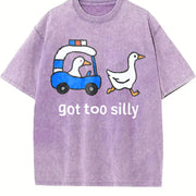 Premium Silly Goose Police Chase Got Too Silly Meme Goose Vintage Washed T-Shirt in Purple