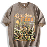 Garden of Eden Christian Bible Story Adam Eve Vintage Washed T-Shirt in Brown