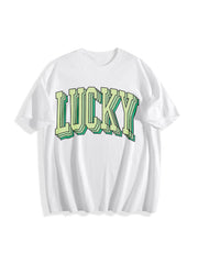 Retro Lucky St Patricks Day Cotton T-Shirt in White