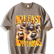 Not Fast Not Furious 90s Vintage Washed T-Shirt in Brown