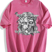 Jesus Demon Skull Tank Vintage Washed T-Shirt in Red