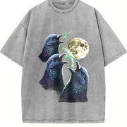 Pigeon Howling to Moon 90s Vintage Washed T-Shirt in Gray