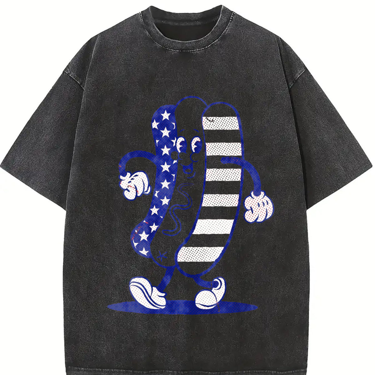 Fourth of July Hotdog Patriotic Cookout Grilling for Guys Vintage Washed T-Shirt in Black