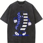 Fourth of July Hotdog Patriotic Cookout Grilling for Guys Vintage Washed T-Shirt in Black