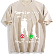 Fishing Phone Call with Fishing Line Vintage Washed T-Shirt in Beige