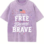 Land of the Free Because of the Brave Vintage Washed T-Shirt in Purple