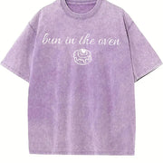 Pregnancy Reveal Bun in the Oven Pregnancy Announcement Vintage Washed T-Shirt in Purple