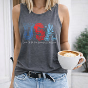 USA Patriotic Land of the Free Because of the Brave Women's Color Cotton Tank Top in Gray