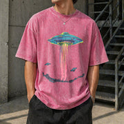 Retro Alien Abduction Vintage Washed T-Shirt in Red