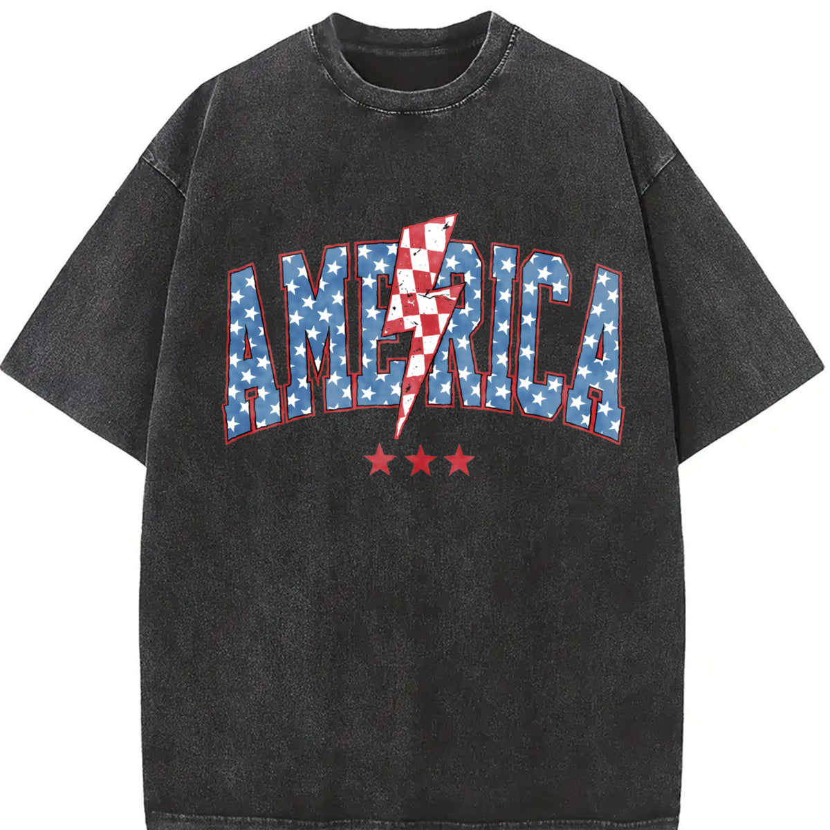 America Lightening Bolt USA vintage washed oversized T-shirt in Black