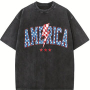 America Lightening Bolt USA vintage washed oversized T-shirt in Black