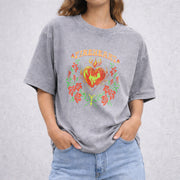 Fire-heart vintage washed oversized T-shirt in Gray