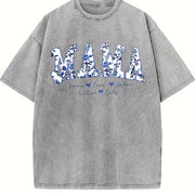 Personalized Gigi Blue Floral Grandma Mama Vintage Washed T-Shirt in Gray