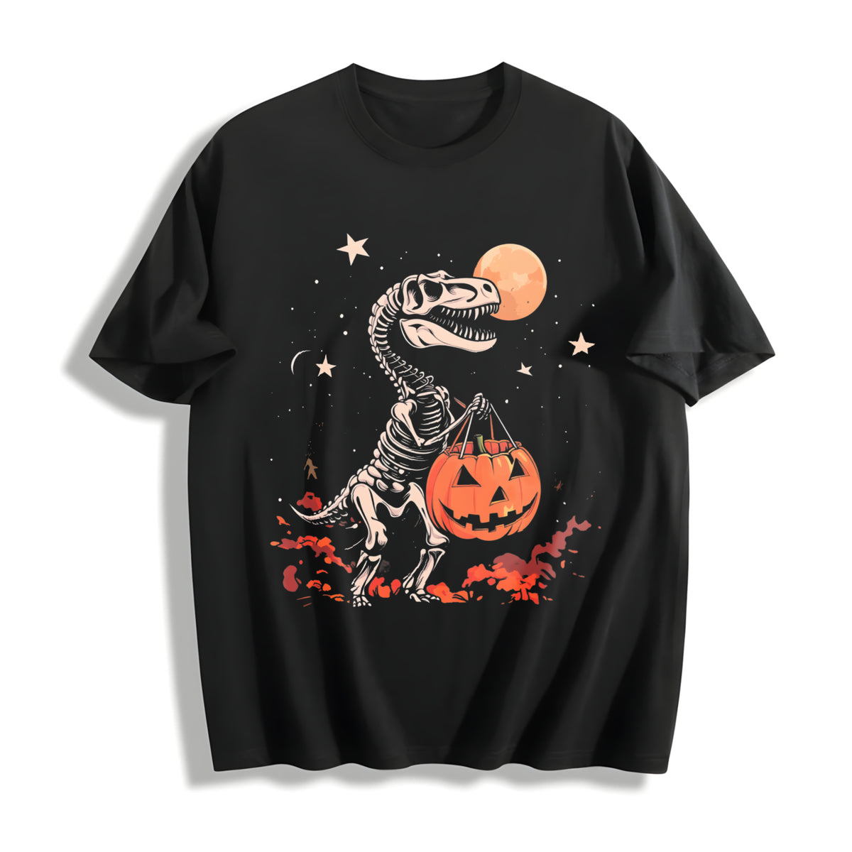 Dinosaur Halloween Cotton T-Shirt in Black