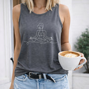 Meditating Woman Outline Women's Color Cotton Tank Top in Gray