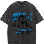Boston Jesus Cross White Grunge Vintage Washed T-Shirt in Black
