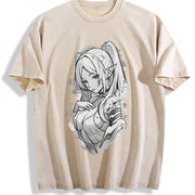 Frieren × Fern Frieren: Beyond Journey's End Anime Manga vintage washed oversized T-shirt in Beige
