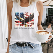 America Patriotic Women's Color Cotton Tank Top in White