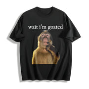 Wait I'm Goated Thinking Monkey Meme Brainrot Cotton T-Shirt in Black
