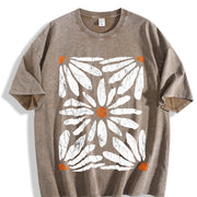 Boho Daisy Botanical Knit vintage washed oversized T-shirt in Brown