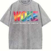 Woke Is Not An insult Social Justice Human Rights vintage washed oversized T-shirt in Gray