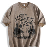 Off to Praise the Lord Christian Faith Duck Nature Vintage Washed T-Shirt in Brown