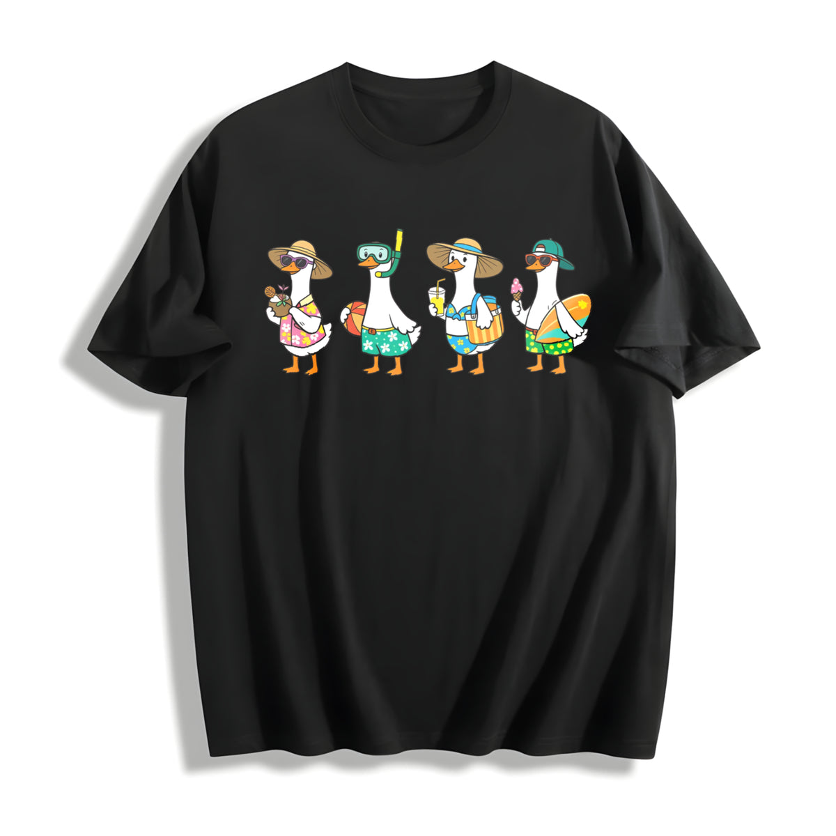 Silly Goose Beach Goose Cotton T-Shirt in Black