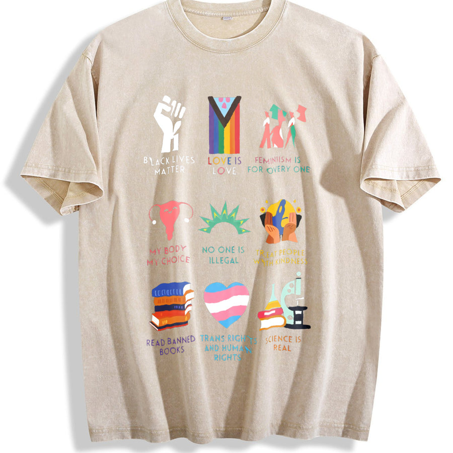 Big Fan of Human Rights vintage washed oversized T-shirt in Beige