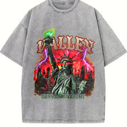 Urban Anarchy Statue of Liberty Vintage Washed T-Shirt in Gray