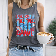 Land of the Free Because of the Brave Women's Color Cotton Tank Top in Gray