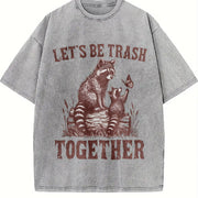 Let's Be Trash Together Retro Raccoon 90s Vintage Washed T-Shirt in Gray