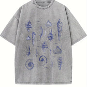Sea Shell Tattoo Retro Shell Vintage Washed T-Shirt in Gray