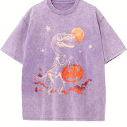 Skeleton Dinosaur Halloween vintage washed oversized T-shirt in Purple