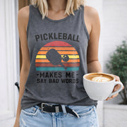 Pickleball Makes Me Say Bad Words Crew-neck Sleeveless Women's Color Cotton Tank Top in Gray