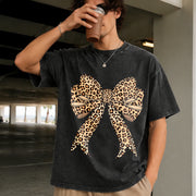 Coquette Bow Leopard for Girly Vintage Washed T-Shirt in Black