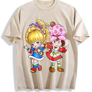 Strawberry Shortcake Friend 80s Cartoon Characters vintage washed oversized T-shirt in Beige