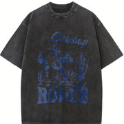 Rodeo 90s Cowboy Retro Western 2000s Vintage Washed T-Shirt in Black