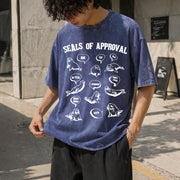 Seals of Approval Meme Vintage Washed T-Shirt in Blue