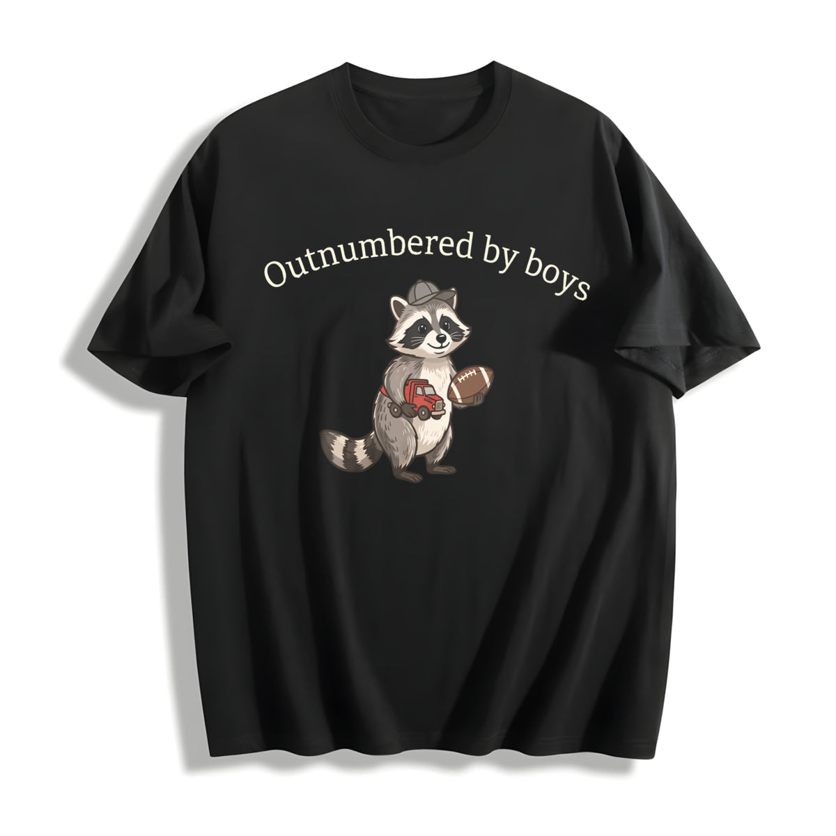 Boy Mom Dad Raccoon Cotton T-Shirt in Black